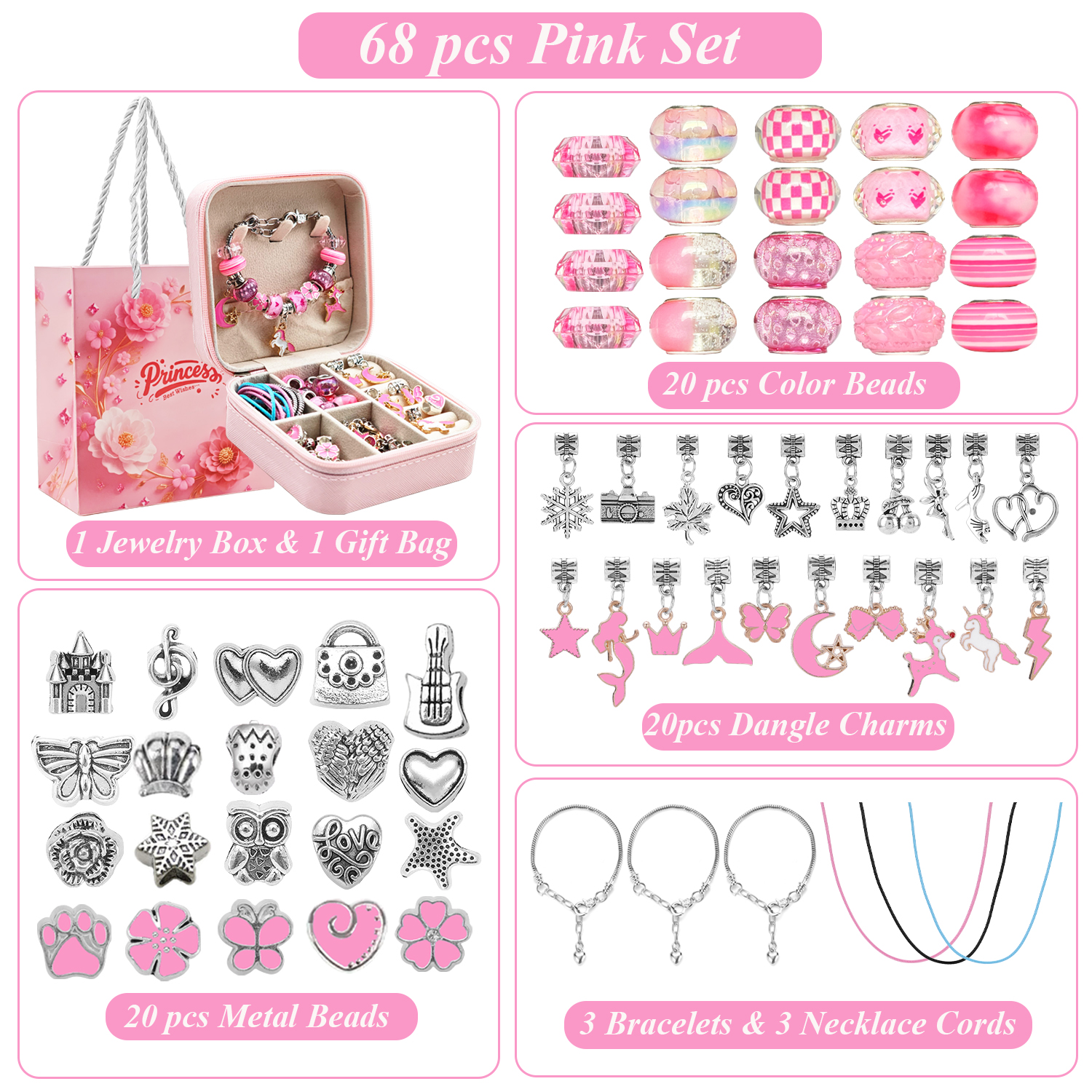 68pcs pink beaded jewelry set, - Resin Jewelry Kit recensie en prijs